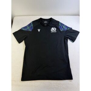 Macron Scotland Rugby Shirt Mens Small Black Tartan Plaid Training Top S RUFC